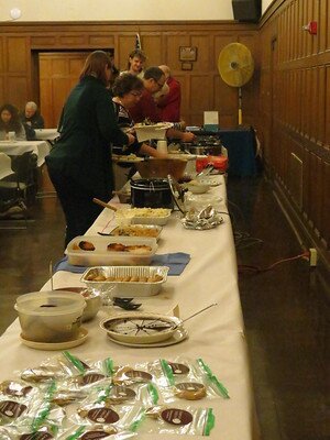 picture of a potluck buffet table