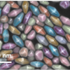 Nanodiamond.  A false colored SEM image of gold nanoparticles in a bipyramidal shape. The gold nanostructures exhibit five-fold symmetry along longitudinal axis. The nanoparticles have 10 facets and sharp tips, resembling the shape of diamonds. The longitudinal diameter of the nanoparticles is around 100 nm, transversal diameter is around 30 nm.   Authors: Yiming Wang, Lu Group,  Department of Chemistry 
